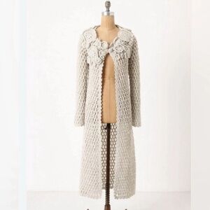 Anthropologie Far Away From Close Cream Chunky Crocheted Cardigan size S